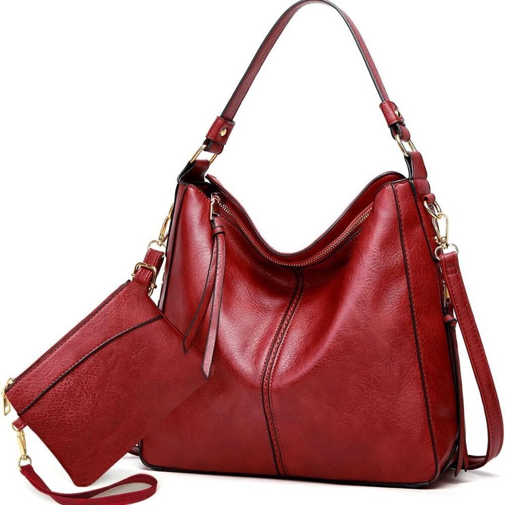 Large Faux Leather Hobo Tote Bag Women Shoulder Crossbody Purse Wallet Set